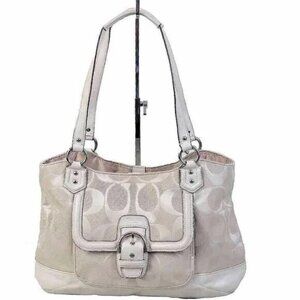 Euc Coach Abby Khaki/Parchment Signature Carryall Shoulder Bag Purse